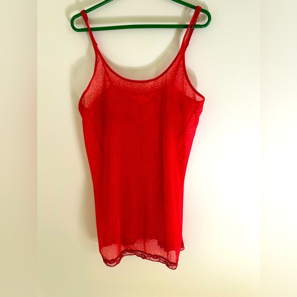 Red Victoria Secret night gown lace trim bottom straps adjustable size L